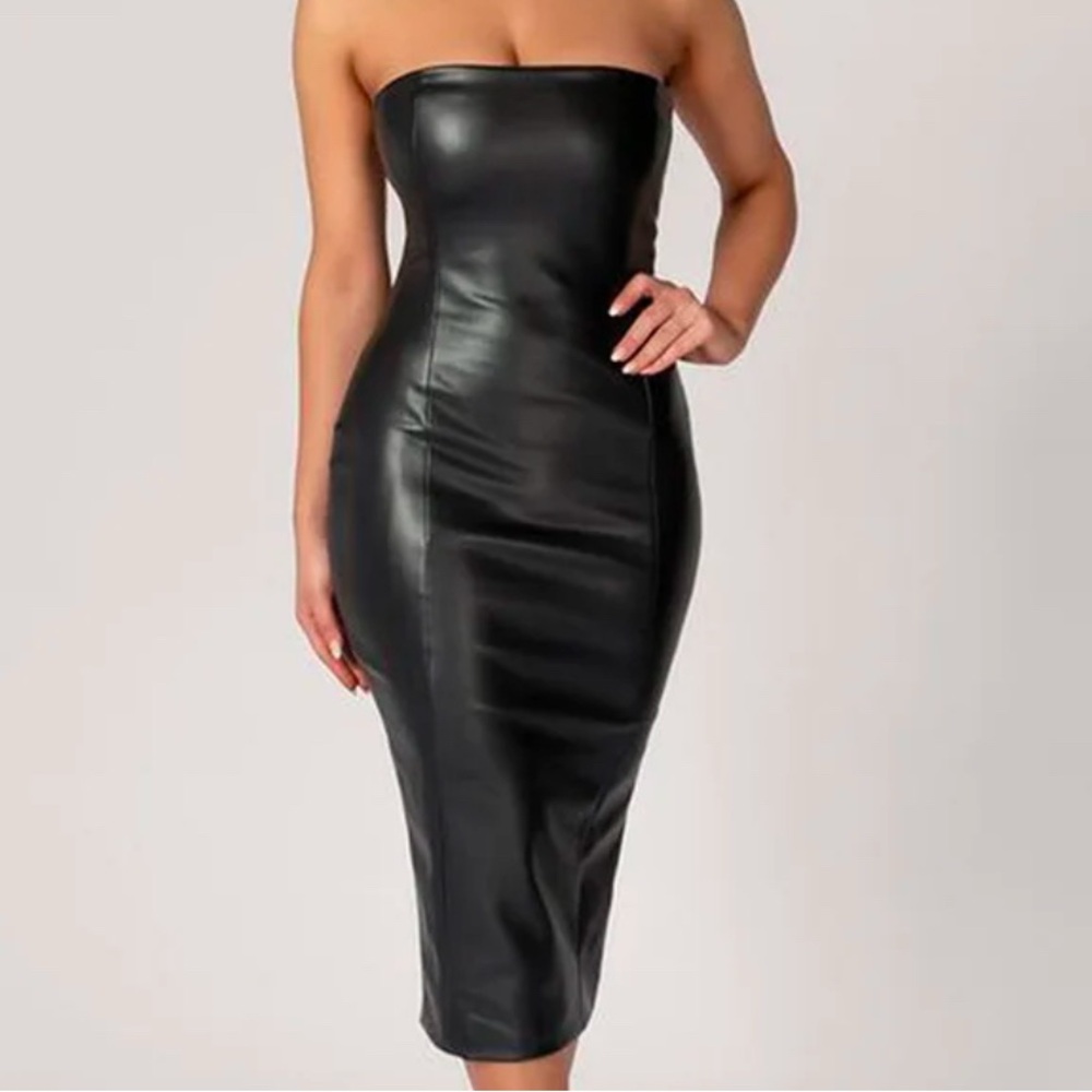 Black Midi Bodycon Strapless Dress for Cocktail